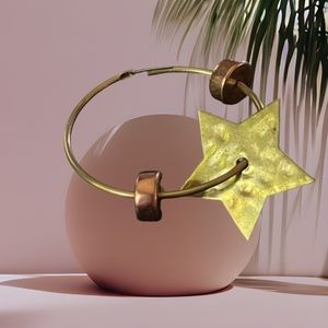💖 Brass & Copper Star Hoop Earrings – Artisan Celestial Design 💖